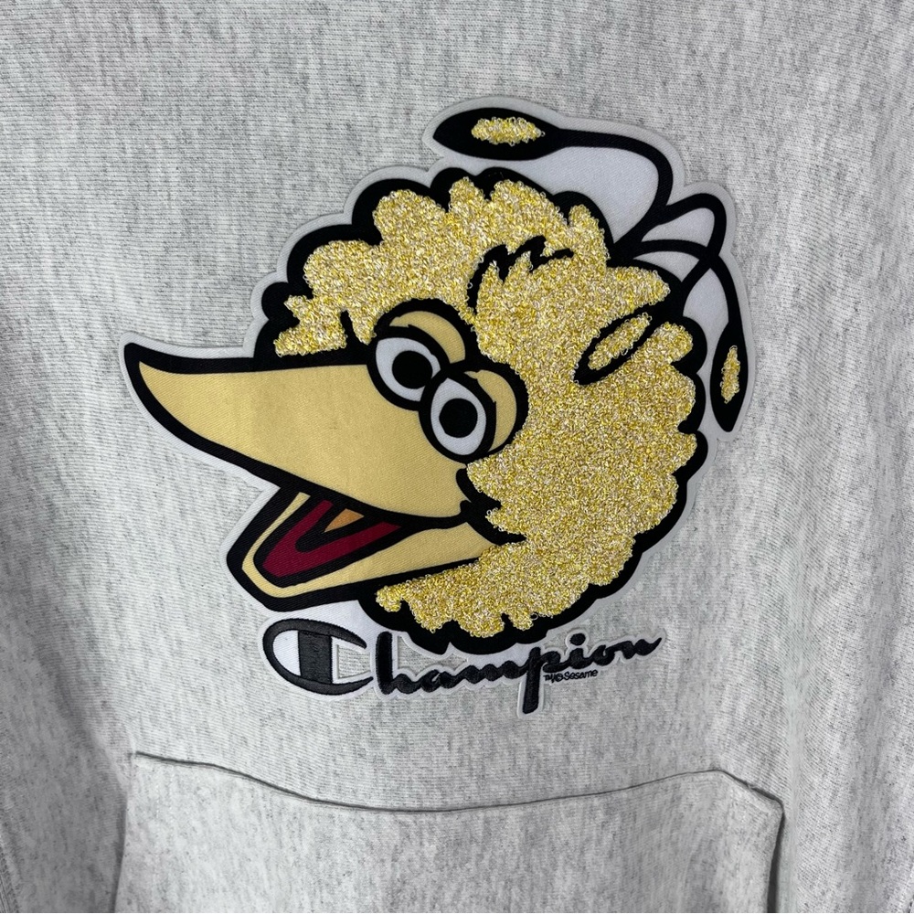 CHAMPION x SESAME STREET Reverse Weave Gray Long Sleeve Kangaroo Pocket Hoodie - Picture 6 of 11